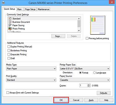 Canon : PIXMA Manuals : MX490 series : Printing with Easy Setup